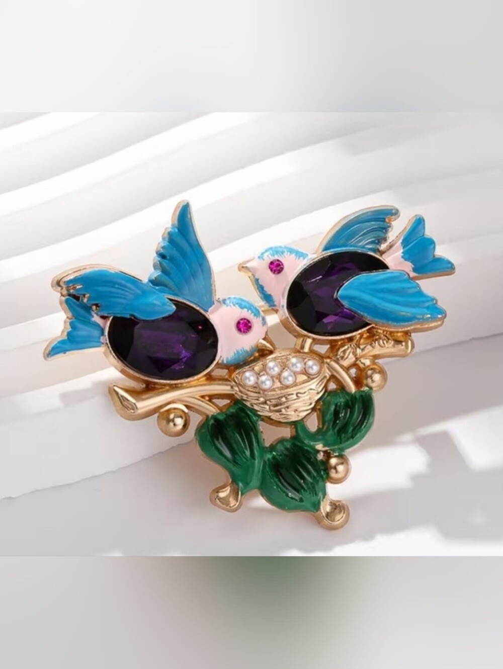 🌺Love Birds Double Bird Brooch with Blue Wings Bird Accessories Bird Jewelry